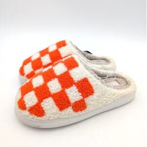 Mia Cozi Faux Fur Check Slide Slippers Women's Orange/Cream Size US7M EU38